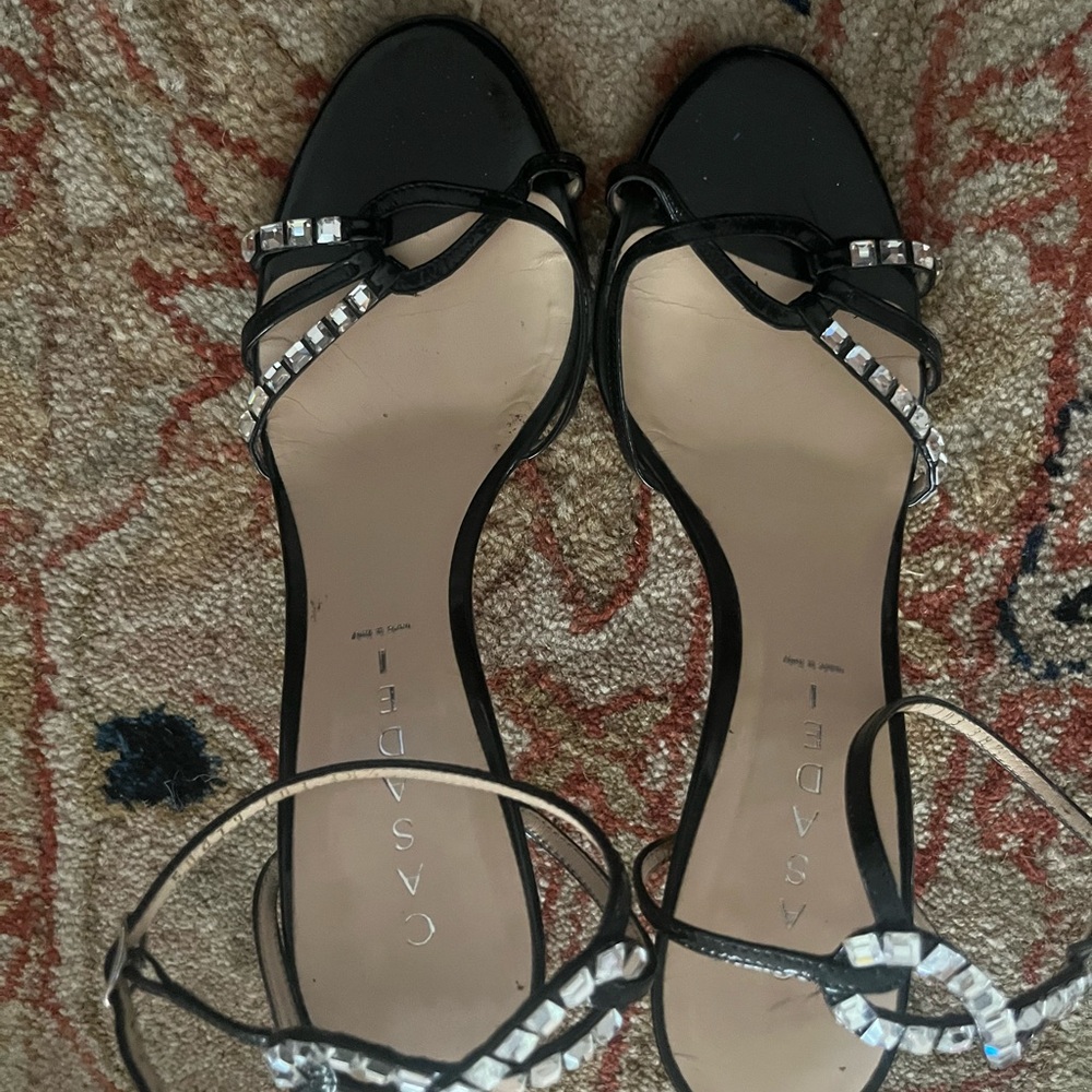 Casadei Black Heels with Silver Accents with Tan inside